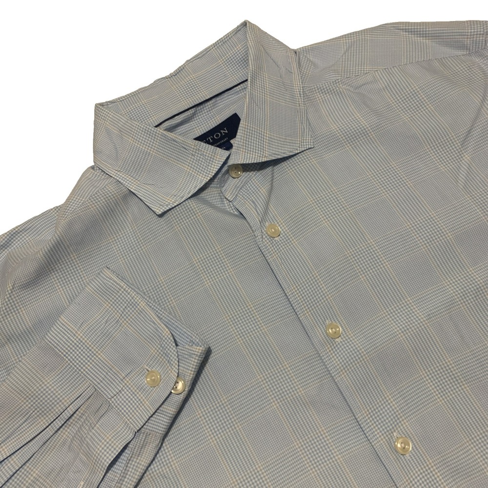 ETON Dress Shirt‎ Mens 18 46 XXL Contemporary Light Blue Plaid Button Up Preppy